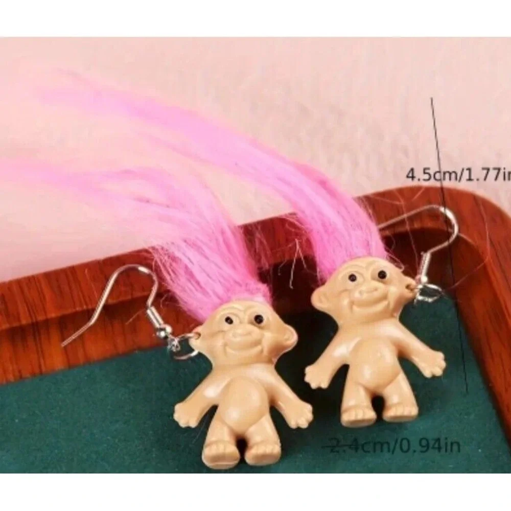 NWT Pink Troll Earrings 90s Retro Nostalgia‎ Kids Movie Jewelry Fun Kitsch Gift